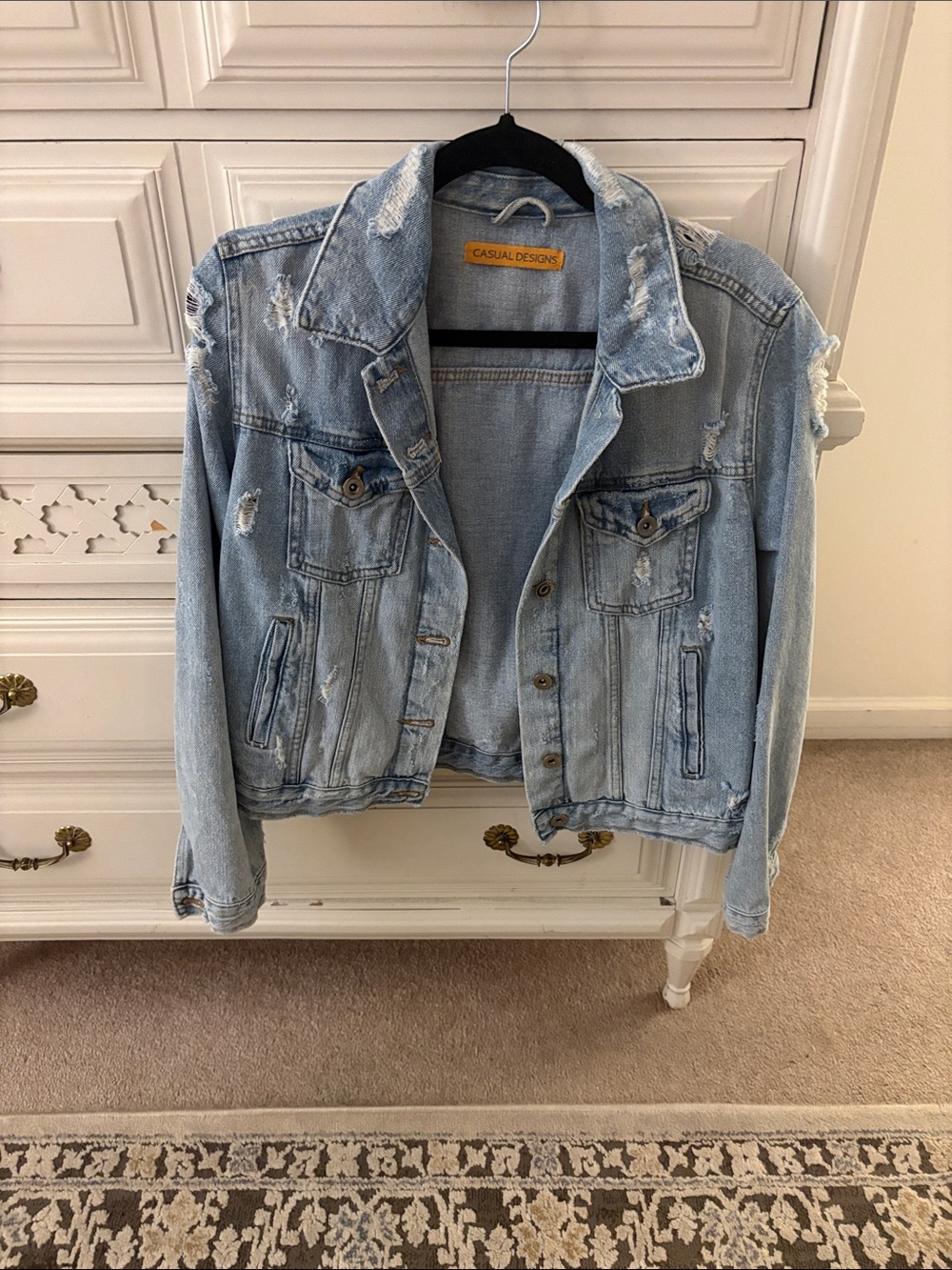 Light Blue Distressed Denim Jacket - Women